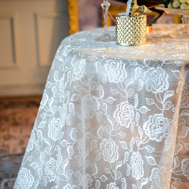 SUTAVIA Lace Tablecloth Embroidered Lace Table Cover for Square Small Table Classic Dustproof Table Protector for Kitchen Dining Room Party Wedding Banquet Home Decoration (Offwhite, 33"Ã—33") - Image 3